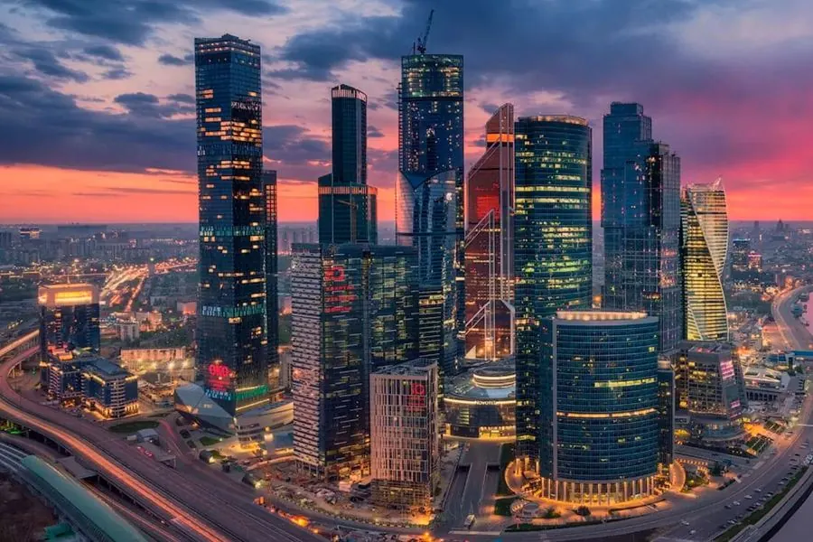 Trung tâm thương mại Moscow City lúc hoàng hôn